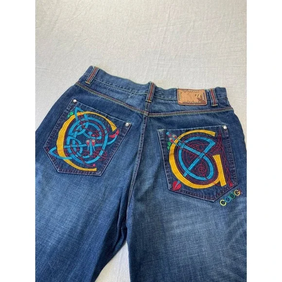 Vintage Coogi Jeans Mens 38X35 Blue Denim Baggy Embroidered Streetwear Y2K Flaps